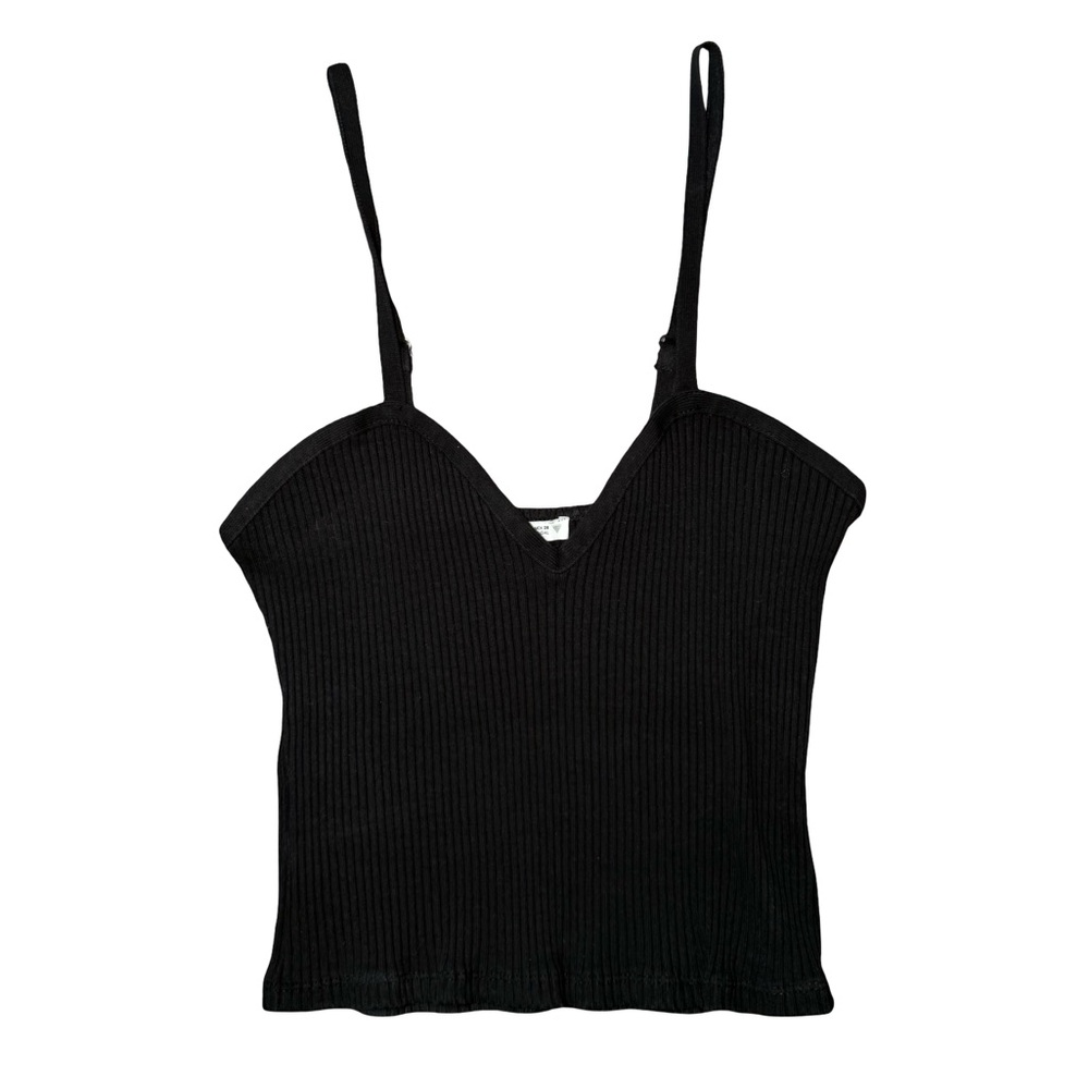 Zara Black Ribbed V-Neck Cami with Adjustable Straps